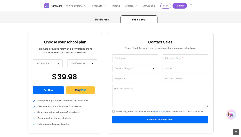 Purchasing FamiSafe School plan